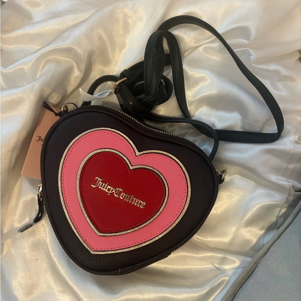 Juicy Couture Black and Pink Heart Crossbody Bag